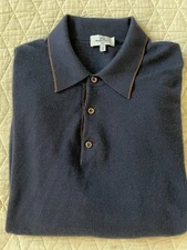 AVON CELLI Made in Italy Cashmere Blend Sweater Polo in Navy Size 54 US XL $995
