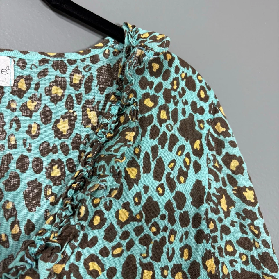 Mud Pie Bag Lady Turquoise Leopard Print 100% Linen Resort Dress - Size Small - Image 2 of 4
