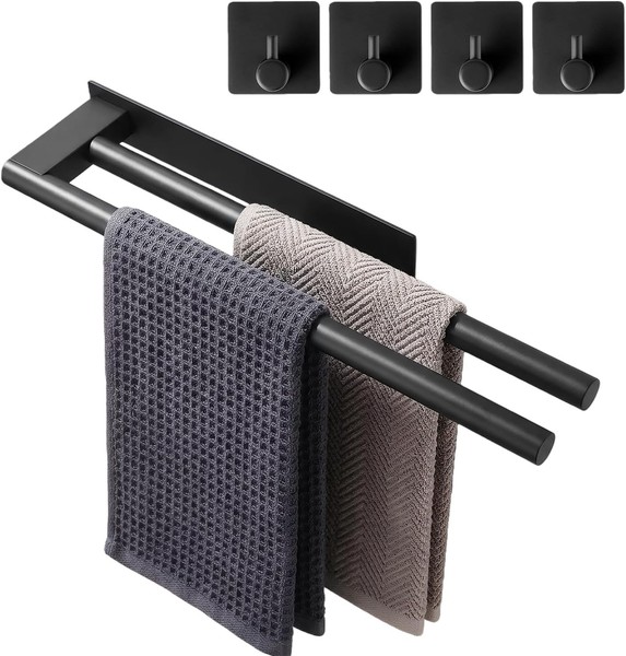 Handtuchhalter Ohne Bohren Schwarz Doppelter 39Cm Edelstahl Selbstklebend-image