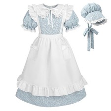 LTAKK Pioneer Dress Girls Colonial Prairie Costume - Stone Blue, XL