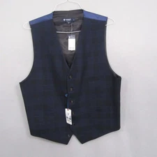 Cremieux Mens Waistcoat Vest L Blue Plaid Tribeca Collection Wool