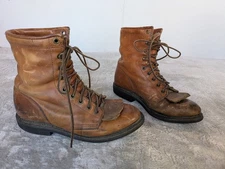 Double H Vintage Womens 8.5 Lace Up Western Fringe Roper Brown Leather Boots