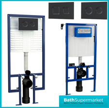 Mid & Adjustable Height Concealed Cistern Wall Hung Frame & Black Flush Plate