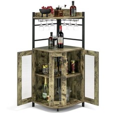Corner Bar Cabinet Industrial Wine Buffet Cabinet with Glass Holder Mesh Doors