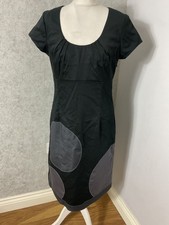 Boden Shift Dress Womens Black Gray Circles Dots Cotton Lined Color Block UK 12
