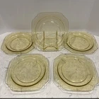 VTG 5 Federal Madrid  Amber Depression Glass 9” square Luncheon Serving Plates