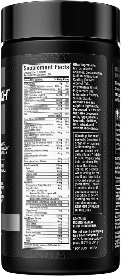 MuscleTech Platinum Multivitamin for Men & Women 180 tablets - Image 4 of 4