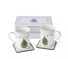 Spode Christmas Tree Polka Dot 5-Pc. Mug and Tin Coaster Set C210689