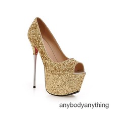 Ladies Shoes Bling Platform High Heels Peep Toe Pumps Sandals US Size Party