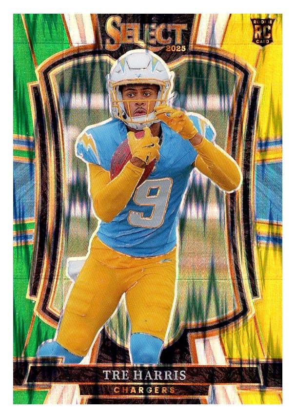 2025 Panini Select #101 Tre Harris Green and Yellow Prizm Shock