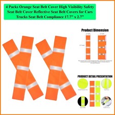 4 Packs Orange Seat Belt Cover High Visibility Safety Seat Belt Cover Reflect...