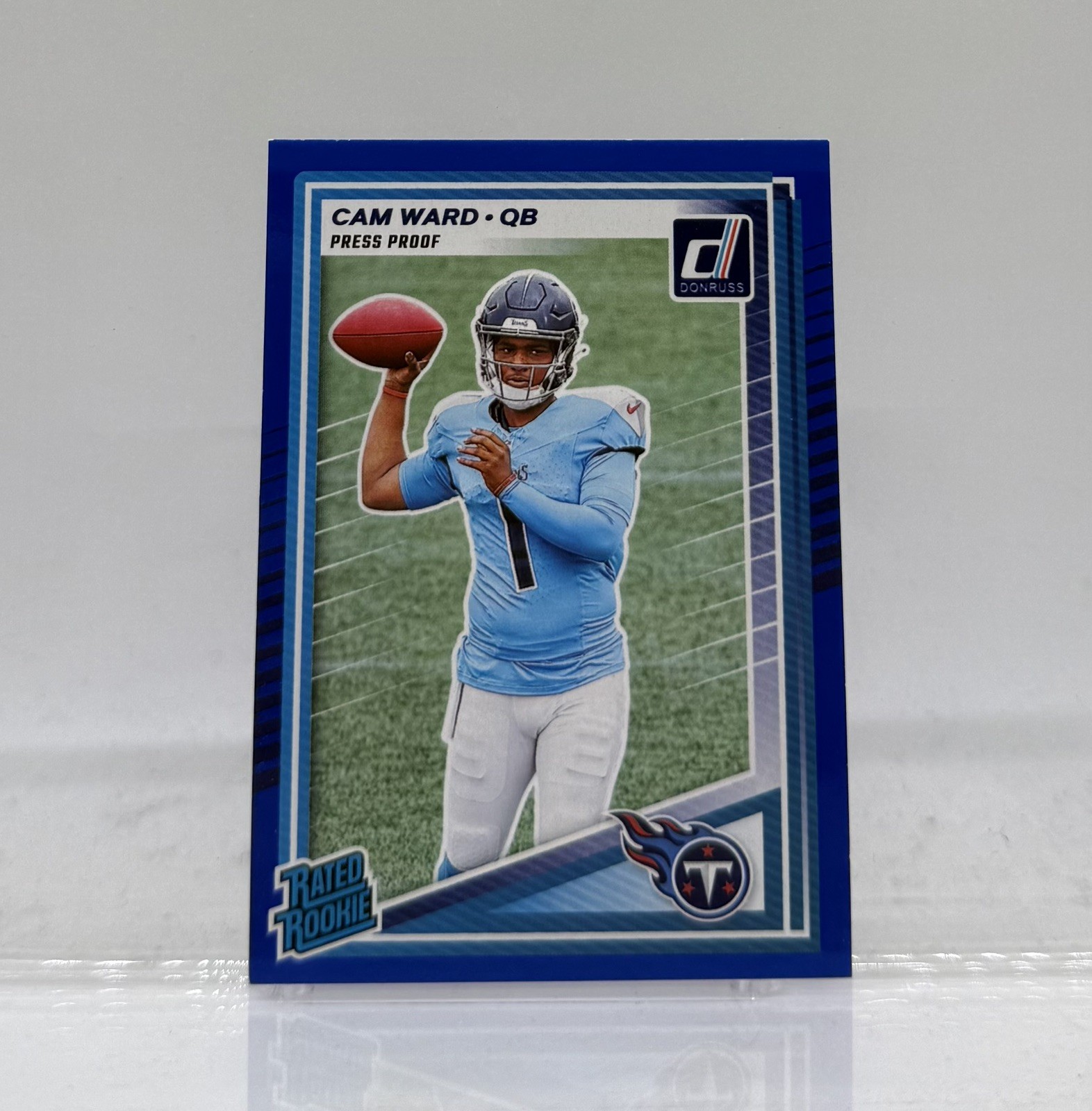 2025 Cam Ward Panini Donruss Football Blue Press Proof Rated Rookie RC Titans