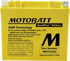 Motobatt MBTX20U 12V 22.5AH 335CCA AGM Battery YTX20BS Motorcycle ATV Powersport