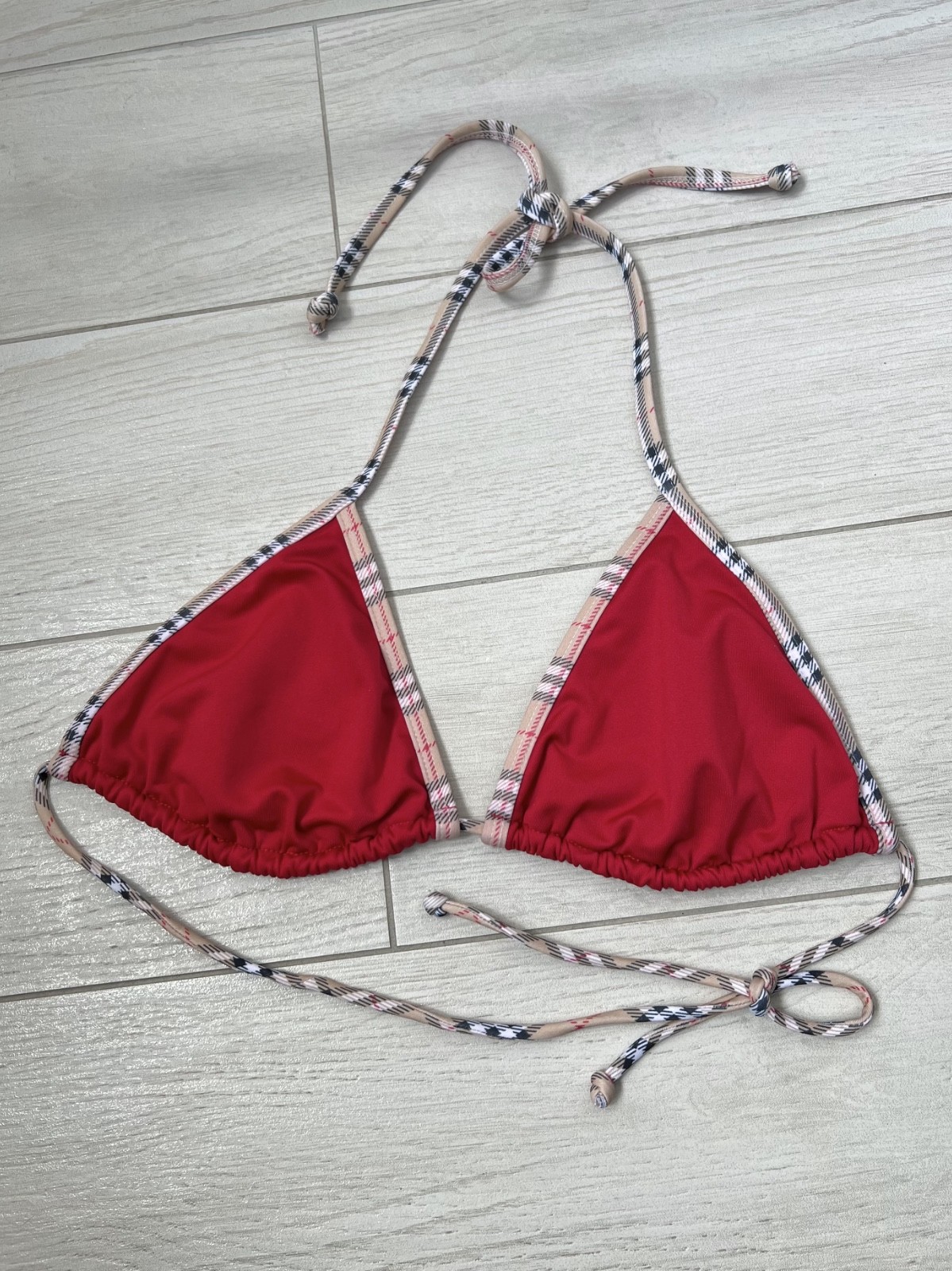 Burberry London Red Checked Swimsuit Bikini Top Women's Size L