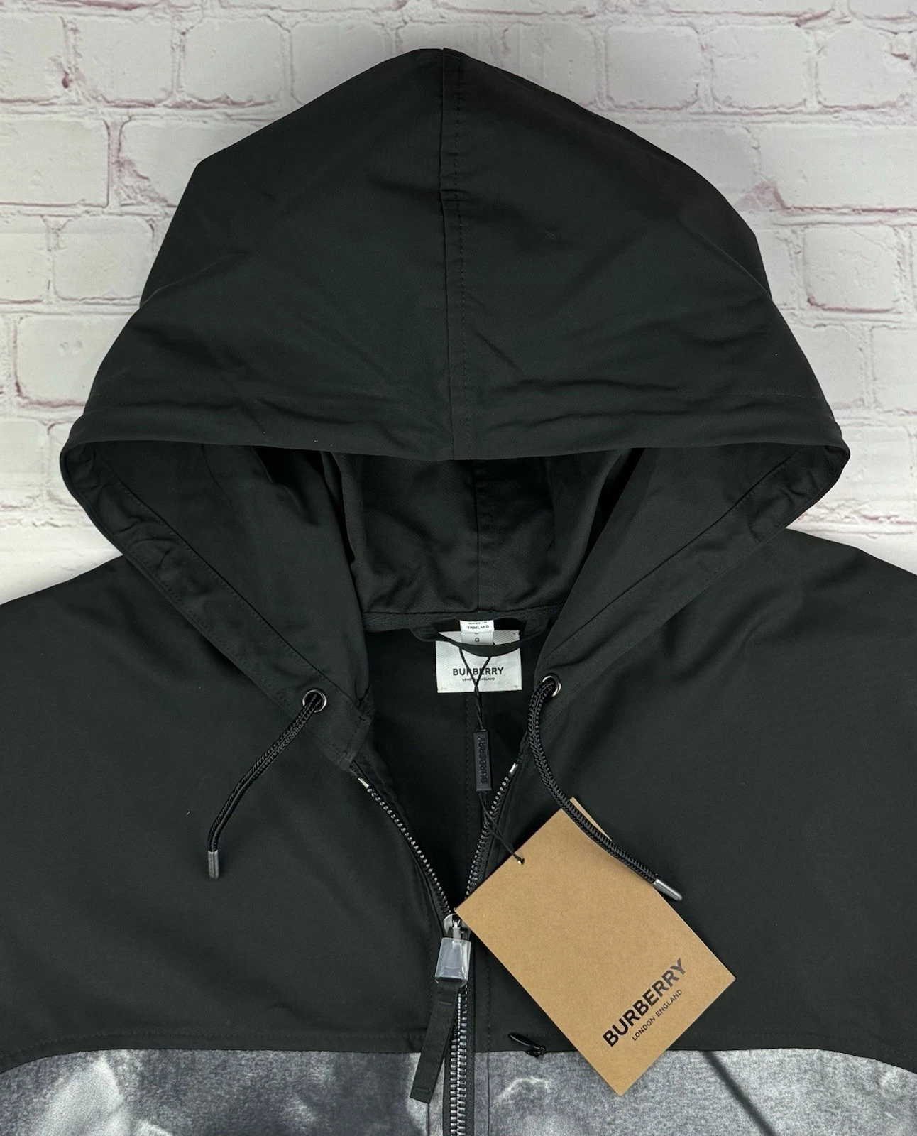 NWT BURBERRY Monochrome Rave Print Nylon Hooded Jacket Size: L Black MSRP $1250 image 3