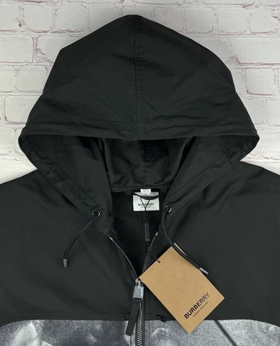 NWT BURBERRY Monochrome Rave Print Nylon Hooded Jacket Size: L Black MSRP $1250 image 3