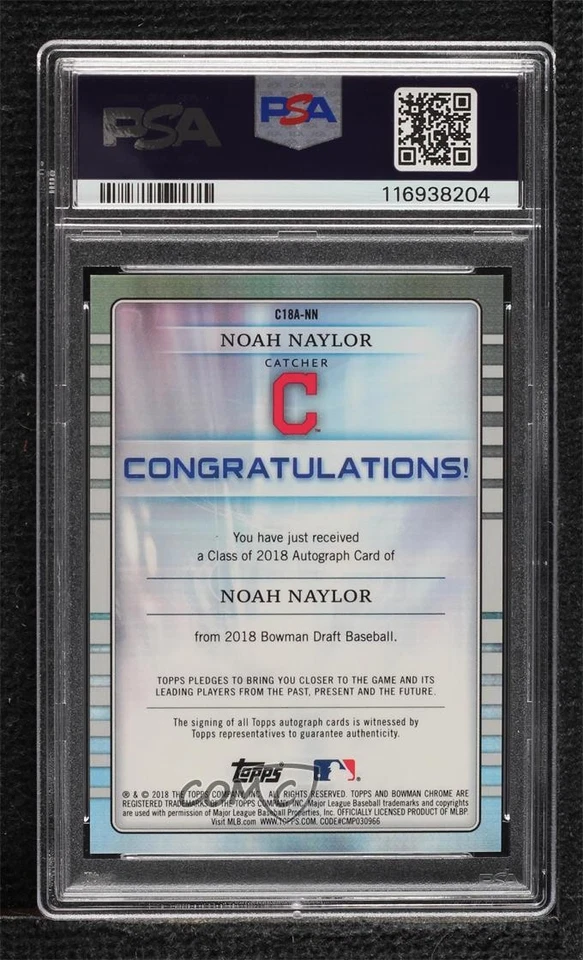 2018 Bowman Draft Class of Gold Refractor /50 Bo Naylor Noah PSA 9 MINT Auto - Image 2 of 2