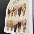 3D Stiletto Press-On Nails Medium Full Cover Bow Beige Gold Brown Black Set — photo 3