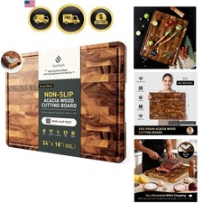 Extra Large Cutting Board Acacia Wood End Grain Checkered Reversible Kitchen
