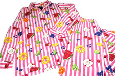 Nick  Nora Sleepwear Women's Striped Summer Fruit Pajama Set Cotton Pink Small