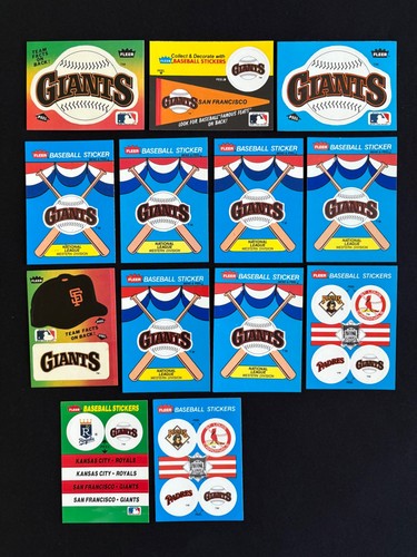 13 Vintage San Francisco Giants Fleer Baseball Sticker Cards 80's