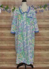 VTG Models Coat House Dress Purple Floral Cotton 12 Pearl Snaps Pockets USA Made