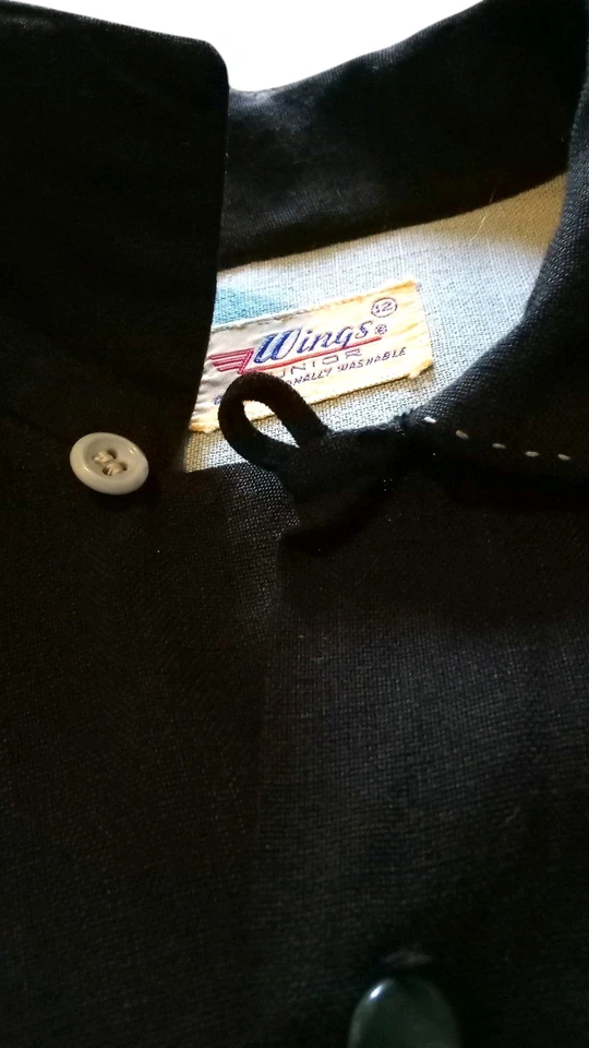 VTG 50s Wings Jr 2 Tone BOYS PULLOVER STYLE Loop Button SHIRT Military Patches - Image 4 of 4