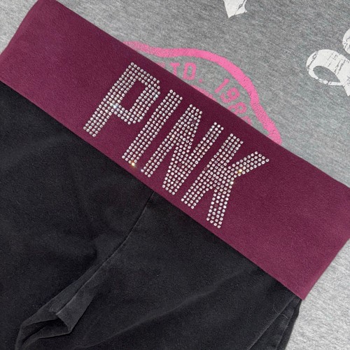 Victoria’s Secret PINK Maroon Foldover Waist Rhinestone Bling Capri Leggings - M - Picture 6 of 9