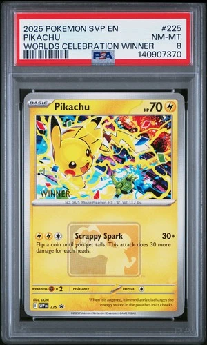 2025 Pokemon #225 Pikachu Worlds Celebration Winner PSA 8