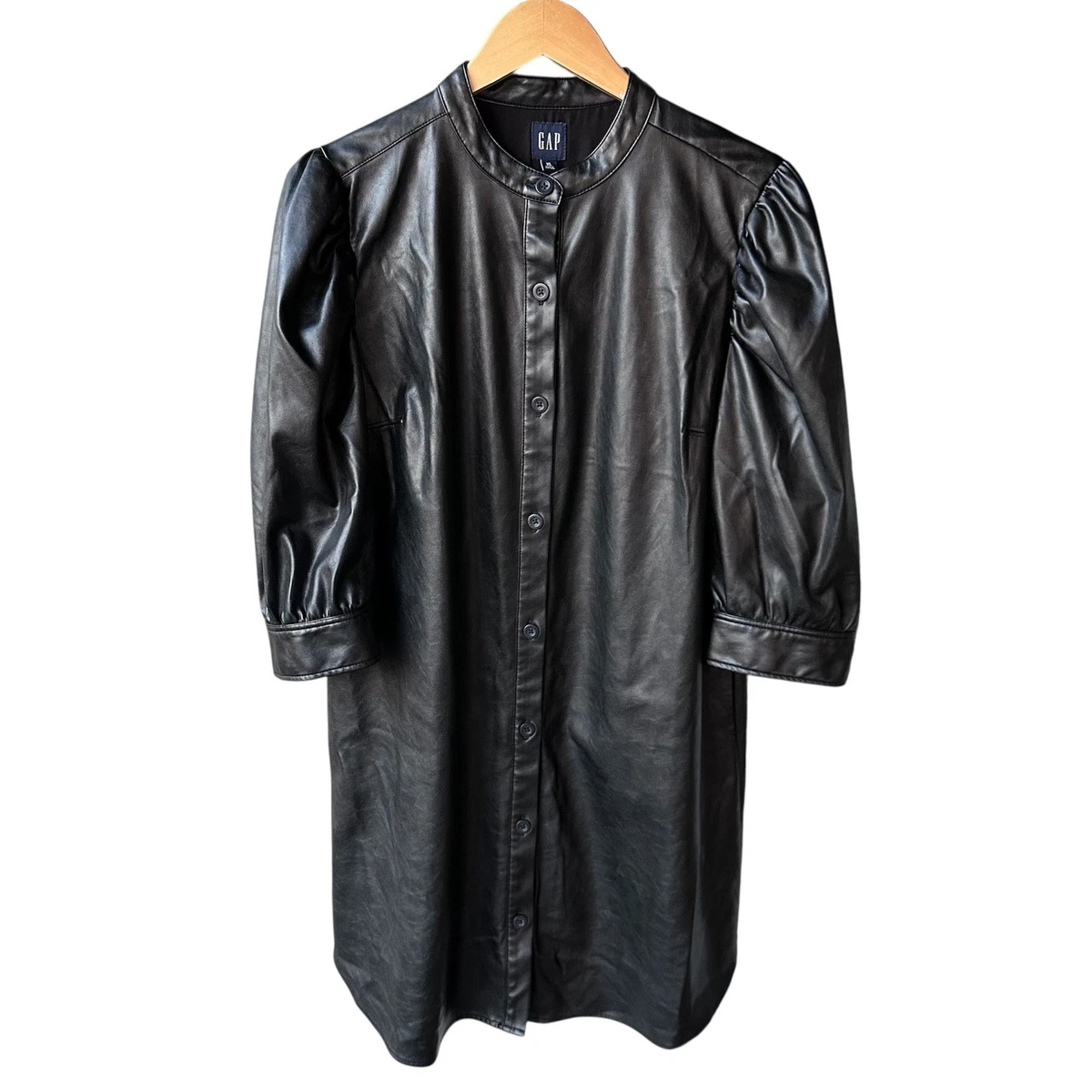3 4 sleeve faux leather dress Faux Leather Dress with Puff Sleeves – Dolce Cabo