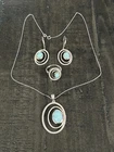 VINTAGE LARIMAR STERLING SILVER 925 OVAL PENDANT NECKLACE EARRINGS RING