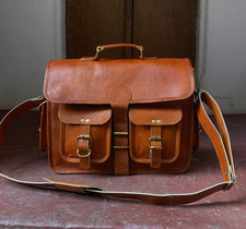 Handmade Genuine Leather Messenger Bag Men's Vintage Laptop Satchel Briefcase
