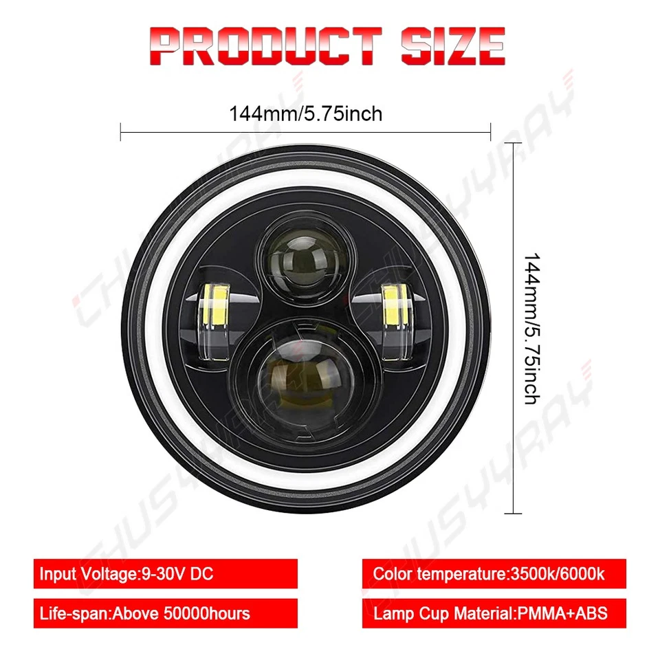 Faros LED redondos de haz alto bajo de 5,75" para Mercedes-Benz 380SL 450SL 560SL 4 piezas Foto 2 de 4