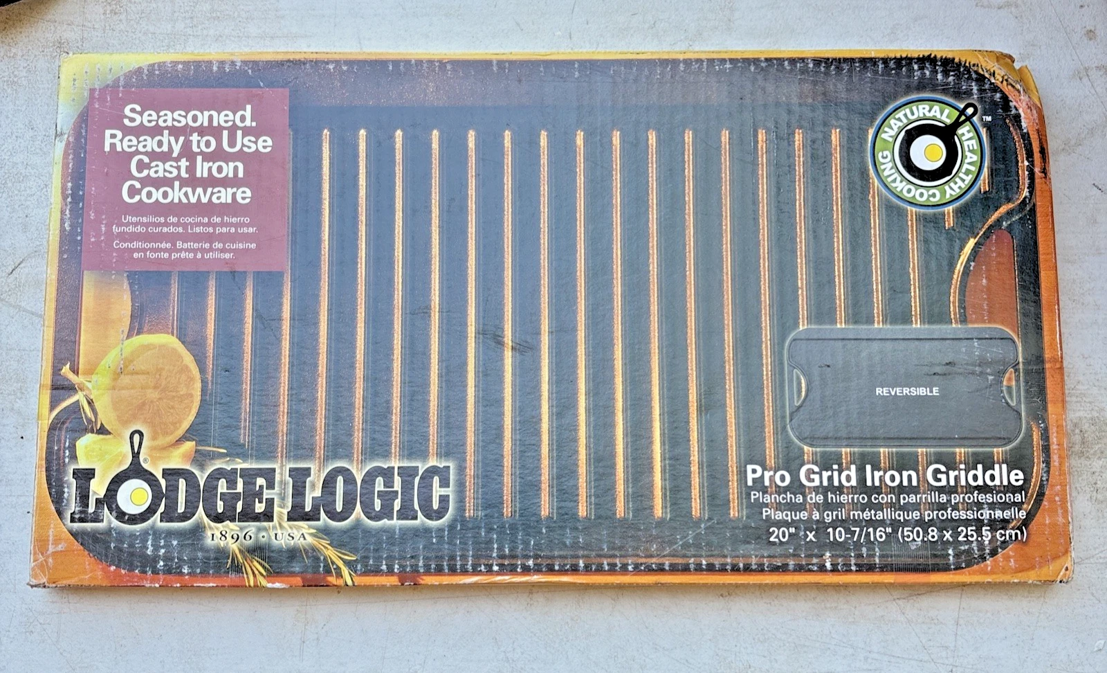 Lodge Logic LPGI3 Pro-Grid Griddle Cast Iron Reversible gril 20" X 10 7/16" New
