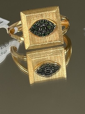 Rarities Carol Brodie Gold Plated  Silver Pave Green Diamond Talisman Ring 7 NWT