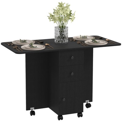 HOMCOM Klappbarer Esstisch, Klapptisch mit Schubladen Distressed Schwarz