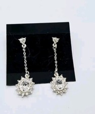 Crystal Chandelier Dangle Drop Rhinestone pierced Earring Silver tone 2" Elegant