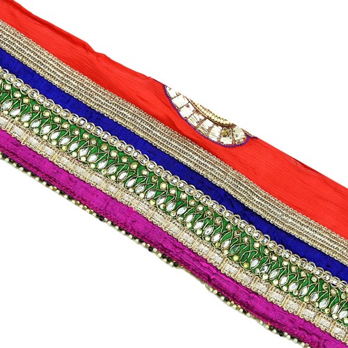 Vintage Multi Sari Border Pure Chiffon Silk Hand Embroidered 1yd Craft Trim Lace - Picture 7 of 14