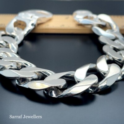 Solid Heavy 925 Sterling Silver Men's 18mm Curb Bracelet 82gr 8.5