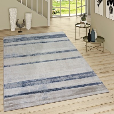 Striped Rug Modern Grey Blue Shabby Chic Carpet Small X Large Bedroom Floor Mats Ebay