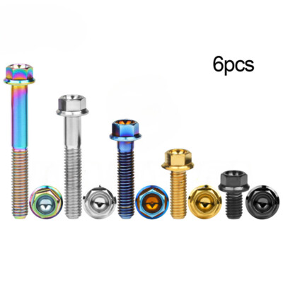#ad 6pcs Titanium Bolt M6x10 15 20 25 30 35 40 45 50...100mm Flange Hex Head Screws $42.32