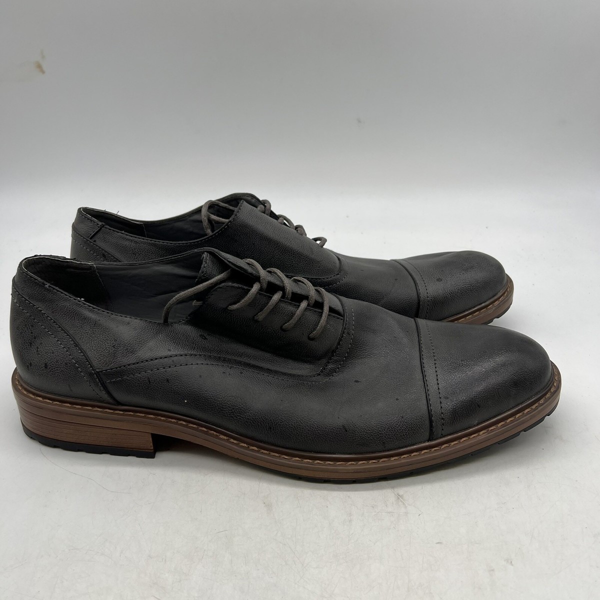 Perry Ellis Portfolio Clarkson Gray Leather Cap Toe Lace Up Oxford