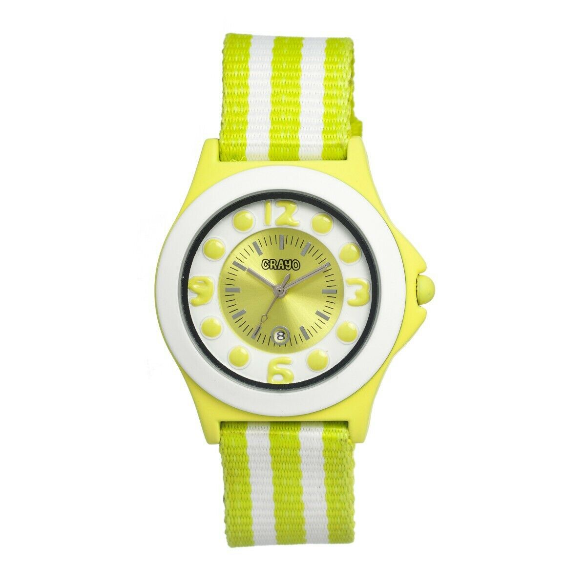 Crayo Carnival Green and White Nylon Band Unisex Watch with Date CR0706