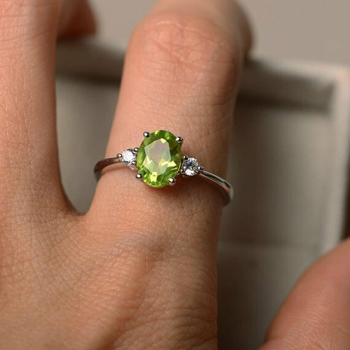 Bague de fiançailles diamant péridot naturel taille ovale 1,70 ct platine massif 950 achats 6 7