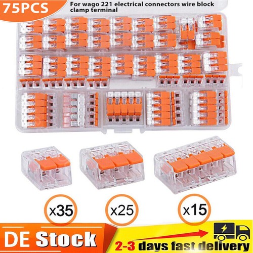 75Tlg Set Für Wago Klemmen Verbindungsklemmen mit Hebel 221-412/413|/415 - Bild 2 von 16