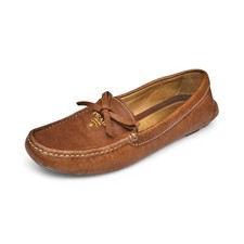 Authentic Prada Slip On Loafers Brown Saffiano Leather Logo size 37IT