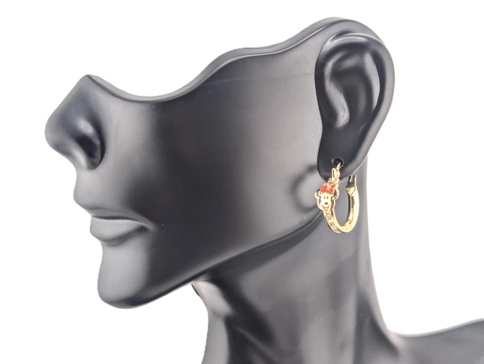 Pendientes de novedad de circonitas cúbicas Minnie Mouse de oro de 14k para mujer con cierre de aro Foto 4 de 4