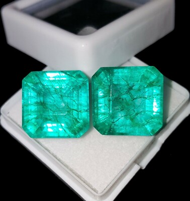 Certified Natural Colombian Emerald 8-10 Ct Loose Gemstone Pair Square Cut AE14