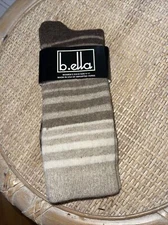 New NWT B.Ella Brown & Tan Stripes Super Soft Cashmere Blend Socks Made In USA