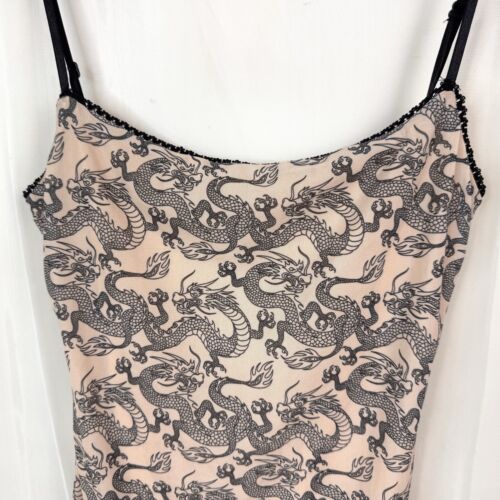 Princess Polly Cream W/ Black Dragons Mini Body Con Dress Sz 6 - Picture 3 of 7